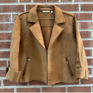 Soft Surroundings Camel Faux Suede Blazer/Jacket Sz L EUC